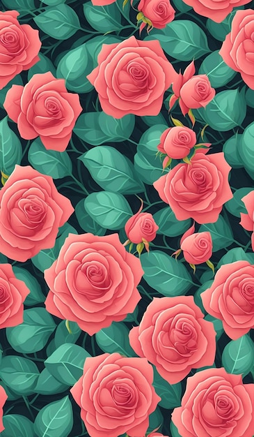 A seamless pattern with roses and leaves.