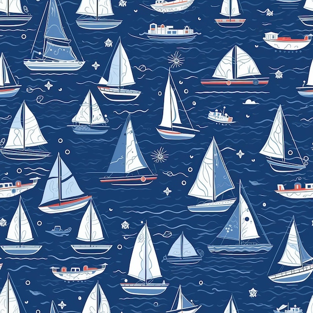 Photo a seamless pattern with sailboats and anchors giving a breezy nautical vibe