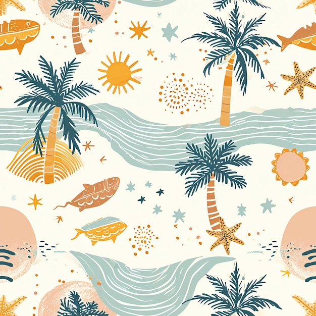 Photo seamless pattern with seashells and starfishes