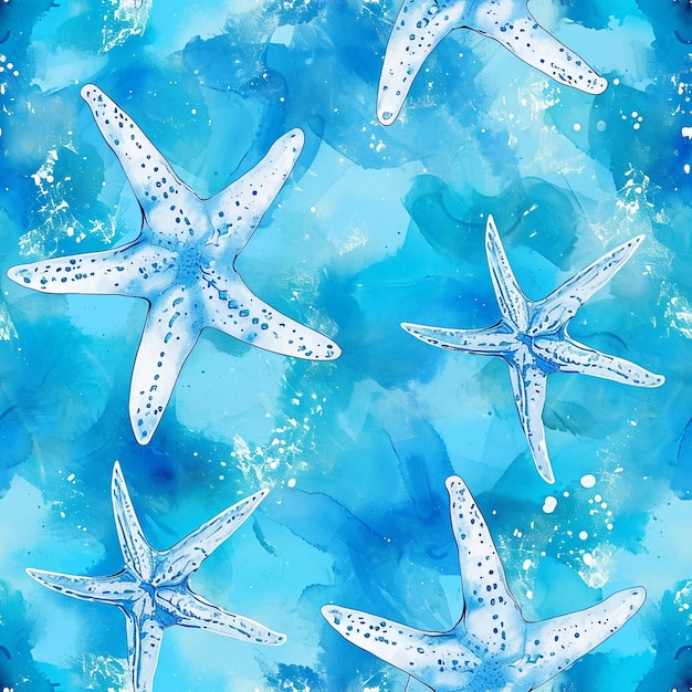 Seamless Pattern With Seashells And Starfishes