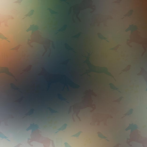 Seamless pattern with silhouettes of wild animals on blurred background