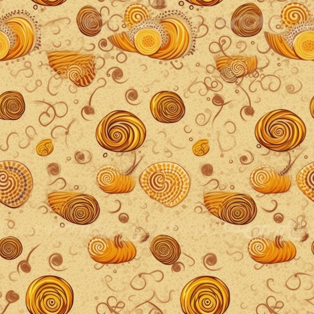 Seamless pattern with a snail on a beige background.