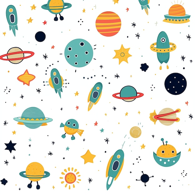 seamless pattern with space rocket