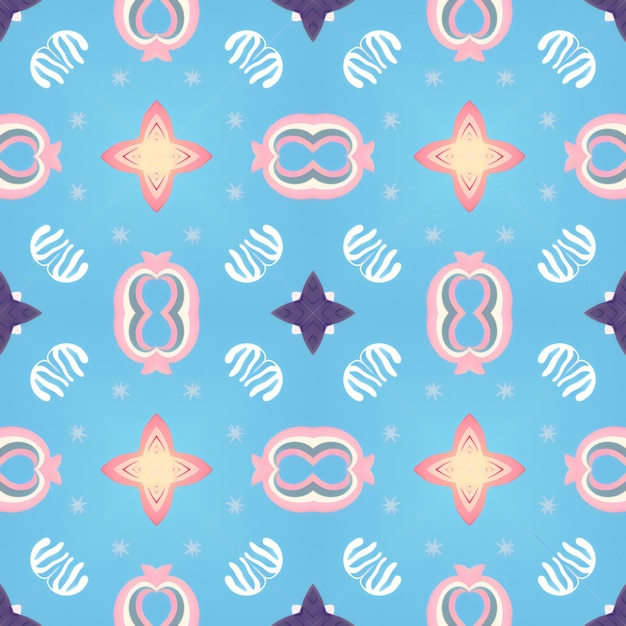 Seamless pattern with stars and hearts on a blue background