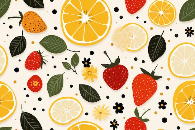 seamless pattern with strawberries lemons and strawberries on a white background