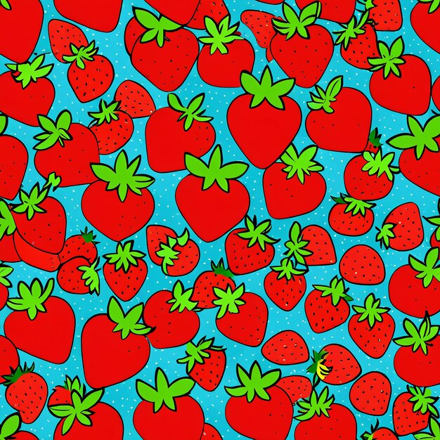 Photo seamless pattern with a strawberry on a blue background