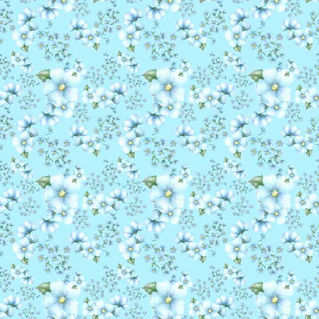 Seamless pattern with stylized flowers leaves and branches