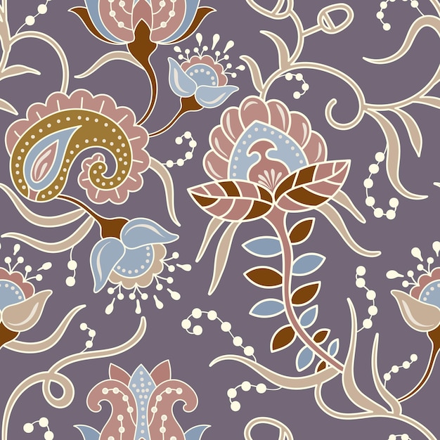 Seamless pattern with stylized flowers and plants Decorative style Hand drawn floral wallpaper Floral backdrop