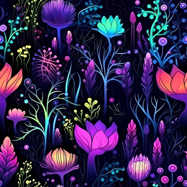 Seamless pattern with stylized flowers and plants