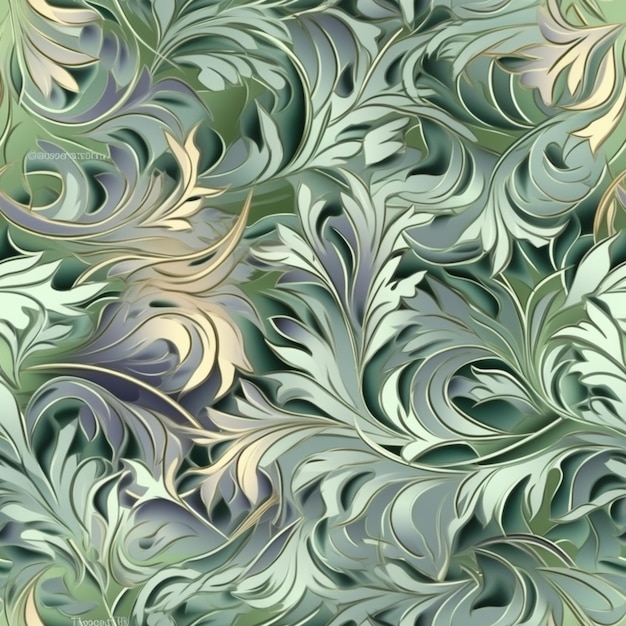 Seamless pattern with stylized leaves on a green background.