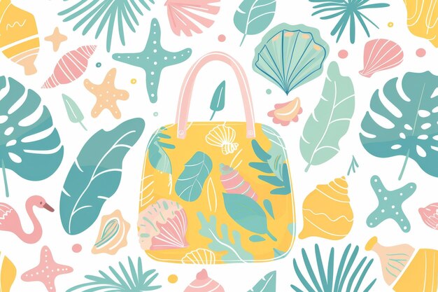 Seamless pattern with summer motifs and pastel colors