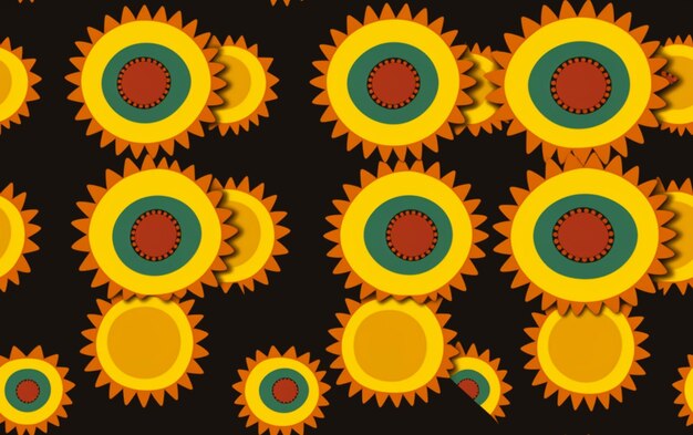 A seamless pattern with sunflowers on a black background.