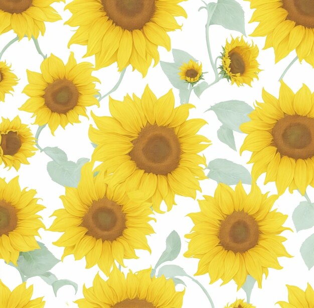 Photo seamless pattern with sunflowers on a white background