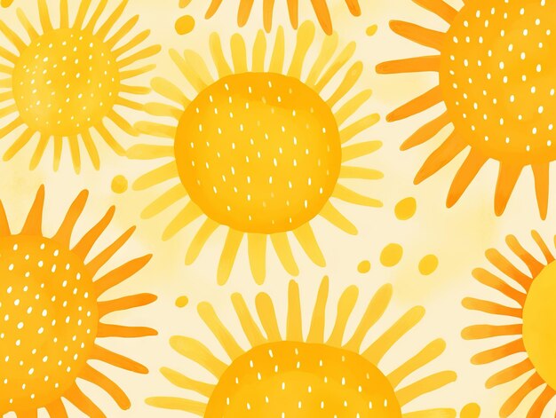 Photo seamless pattern with suns on a yellow background illustration generative ai