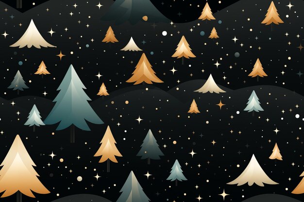 a seamless pattern with trees and stars on a black background