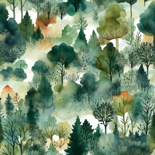 A seamless pattern with trees and the words forest on it