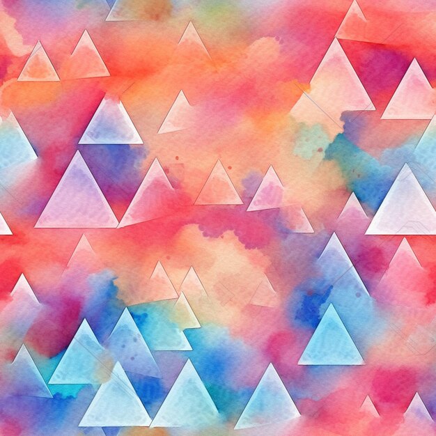 Seamless pattern with triangles on a watercolor background.