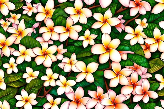 Photo seamless pattern with tropical flowers frangipani plumeria