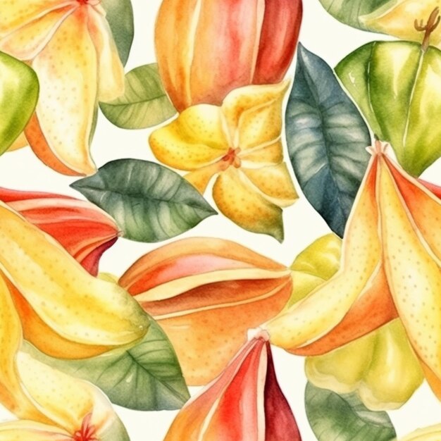 A seamless pattern with tropical fruits. watercolor illustration.