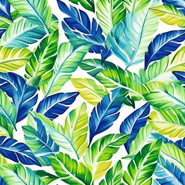 Seamless pattern with tropical leaves on a white background