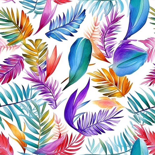 Seamless pattern with tropical leaves on a white background