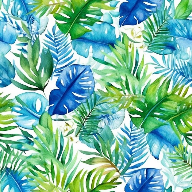 Seamless pattern with tropical leaves on a white background