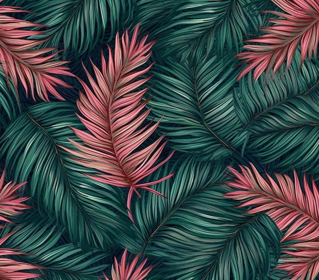 Seamless pattern with tropical leaves and the word jungle on the bottom.