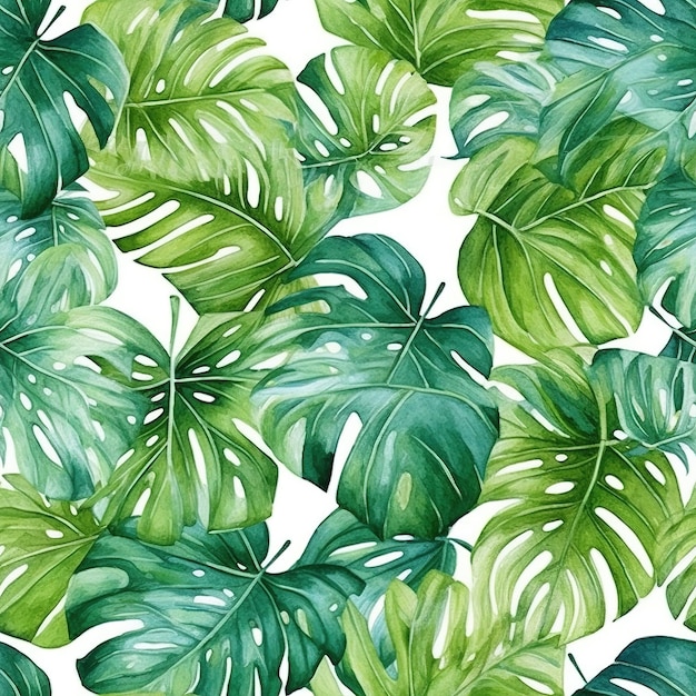 A seamless pattern with tropical leaves.