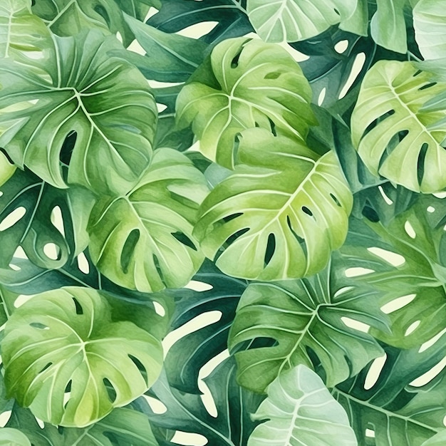 A seamless pattern with tropical leaves.