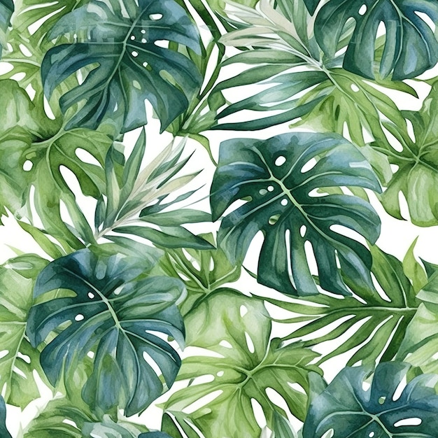 A seamless pattern with tropical leaves.