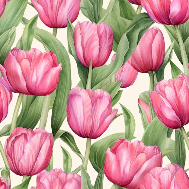 Seamless pattern with tulip flowers Vector illustration in vintage style