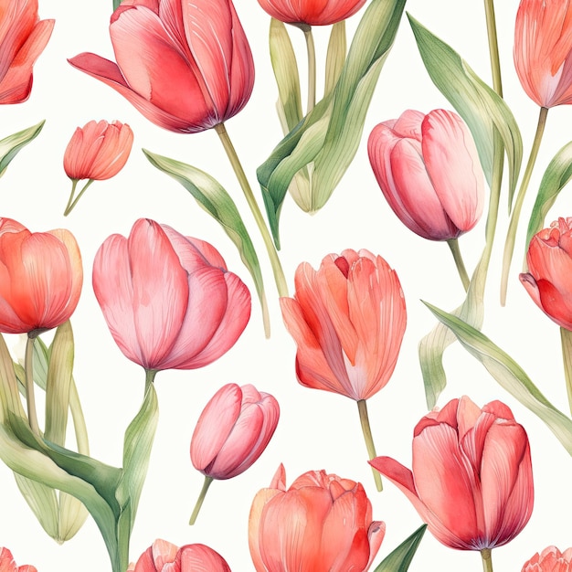 Seamless pattern with tulips Hand drawn watercolor illustration