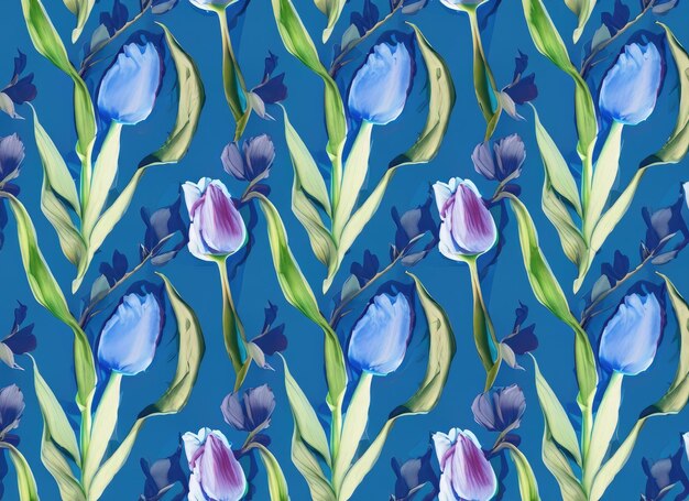 Seamless pattern with tulips and leaves