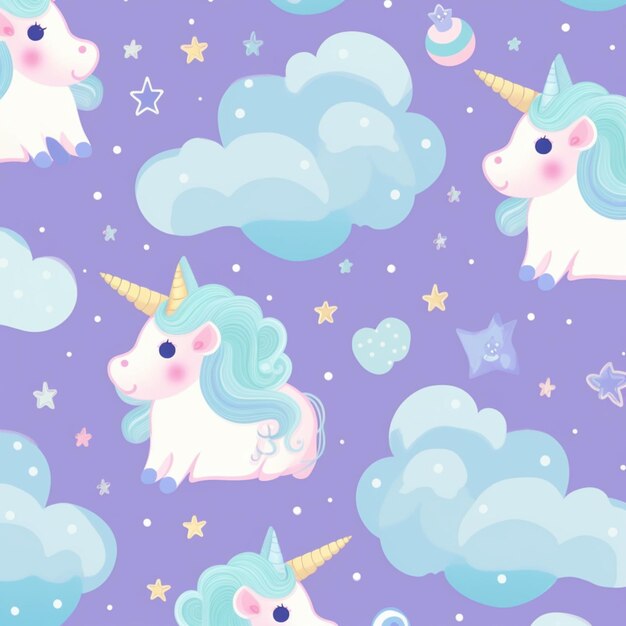 Seamless pattern with a unicorn and clouds generative ai