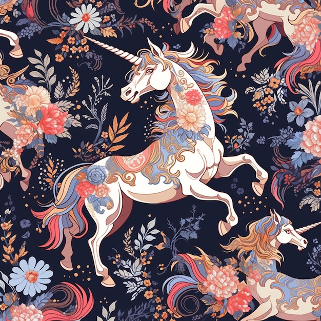 seamless pattern with a unicorn and a horse generative ai