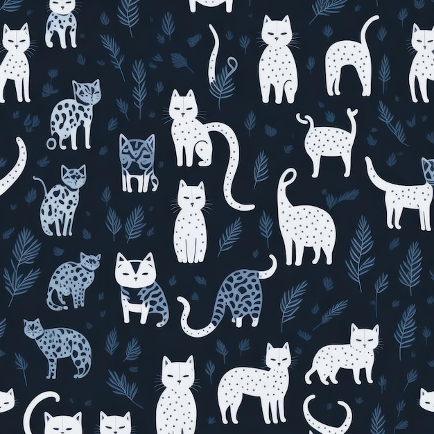 Seamless pattern with a variety of cats.