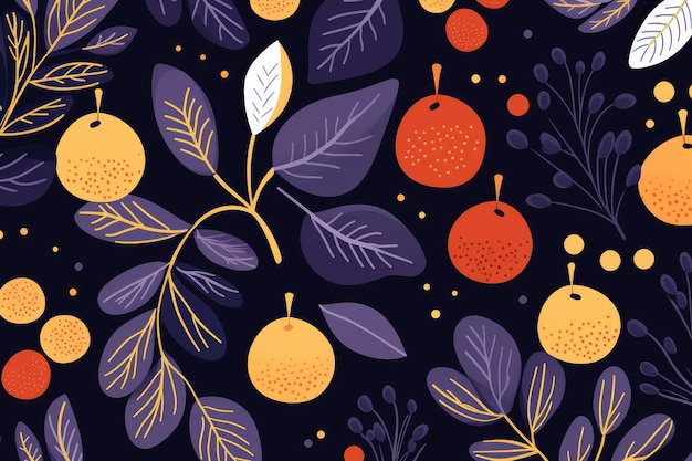 Seamless pattern with various geometric trendy shapes and fruits