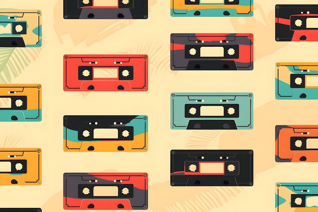 Seamless pattern with vintage cassette