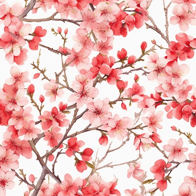 A seamless pattern with watercolor cherry blossom