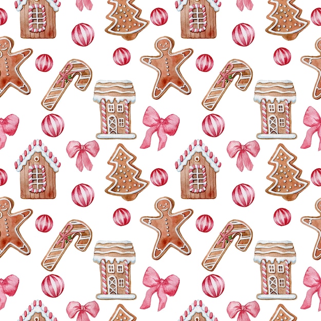 Photo seamless pattern with watercolor christmas ginger cookies