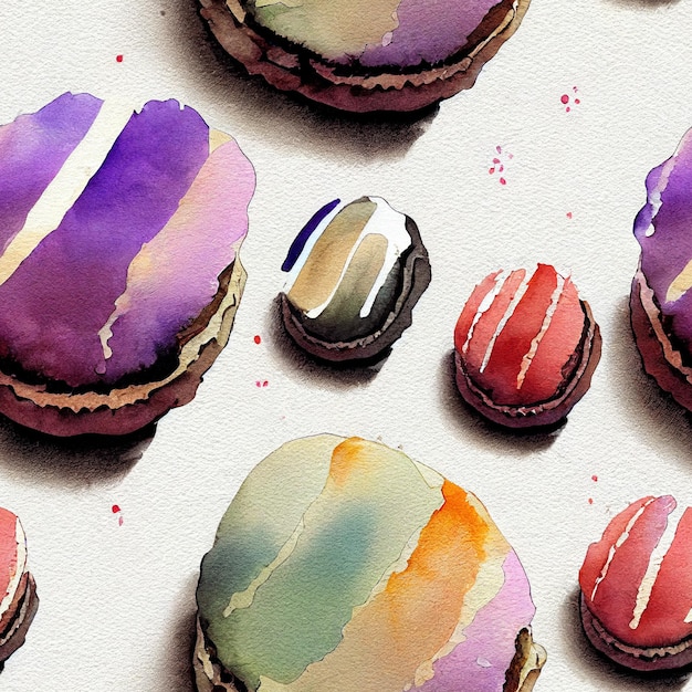 Seamless pattern with watercolor colorful macaroons