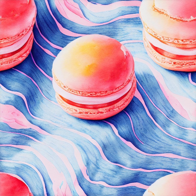 Photo seamless pattern with watercolor colorful macaroons