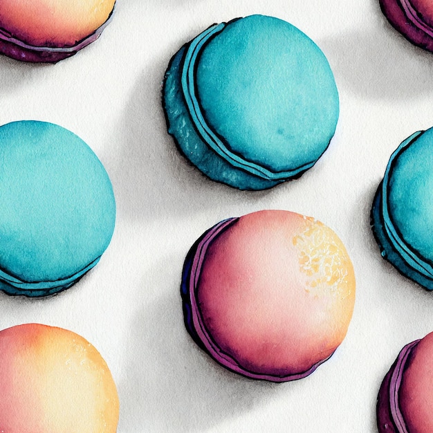 Photo seamless pattern with watercolor colorful macaroons