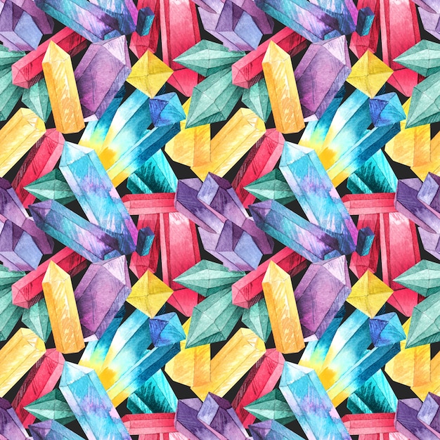 Seamless pattern with watercolor crystals