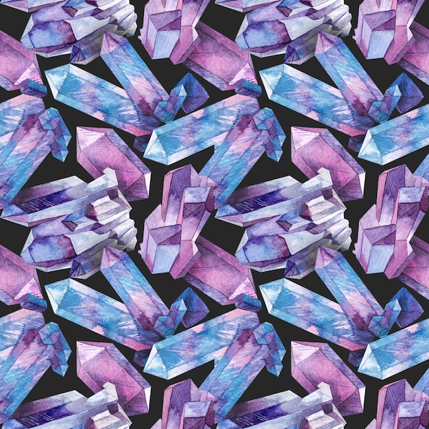 Seamless pattern with watercolor crystals