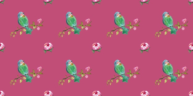 Photo seamless pattern with watercolor drawing bird