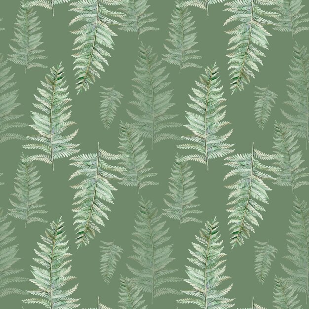 Seamless pattern with watercolor fern