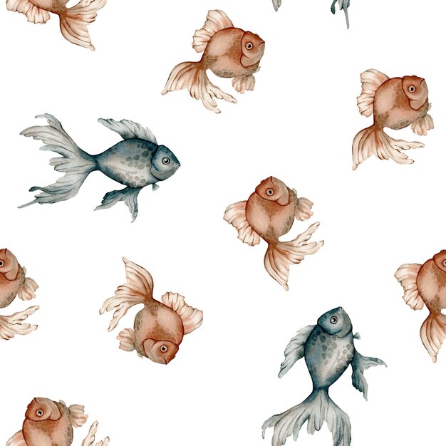 Seamless pattern with watercolor fish Hand painted seashells pattern Marine design