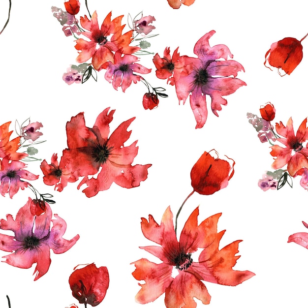 Бесшовный узор с акварельными цветами Цифровая бумага Цветочный фон