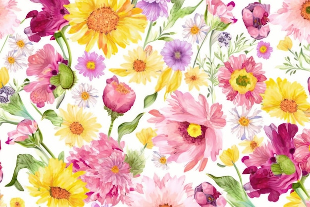수채화 꽃과 원활한 패턴 Handdrawn 그림